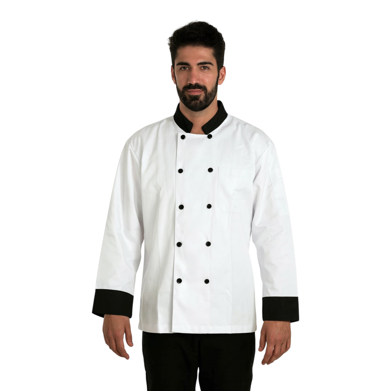 Lightweight chef jacket for kitchen and hospitality uniforms, professional front view.