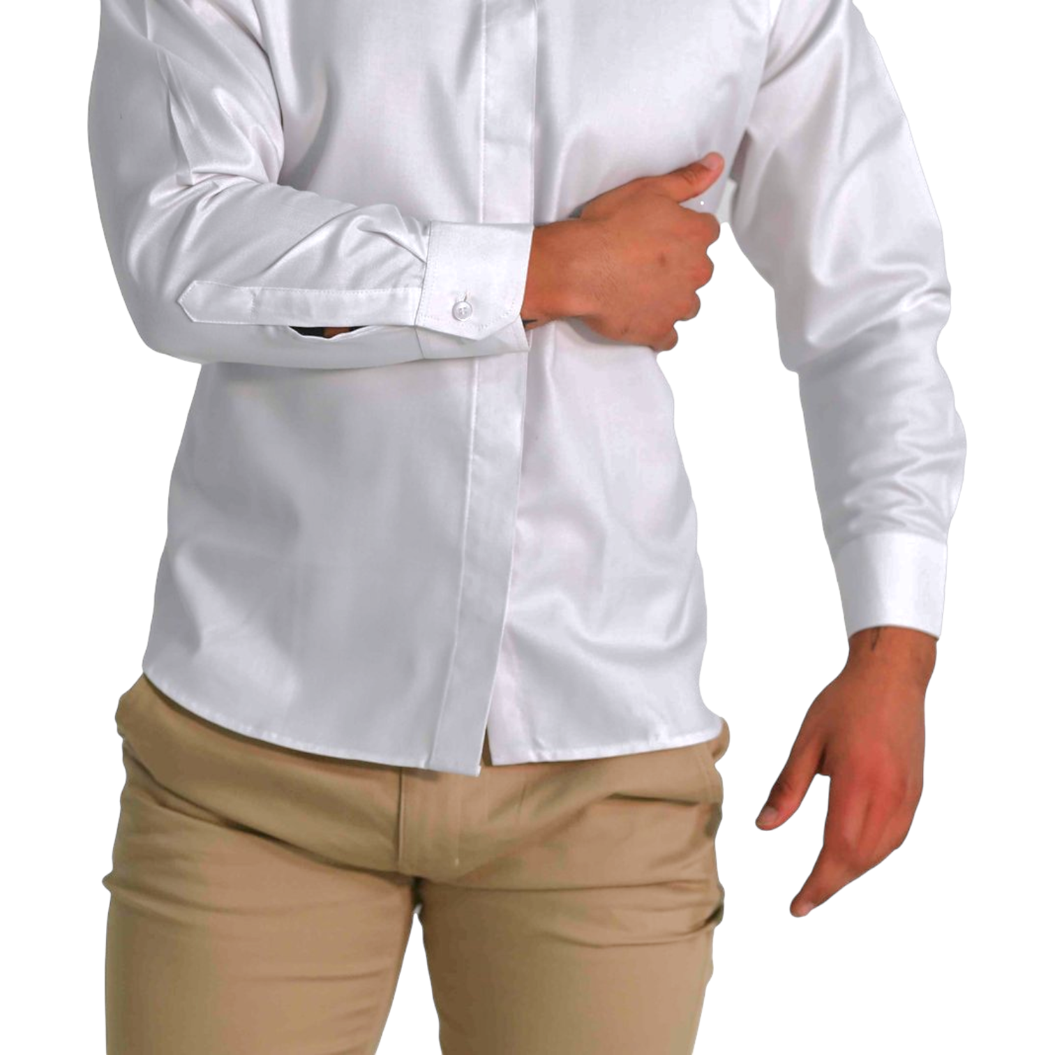 Workwear long-sleeve dress shirt with concealed buttons