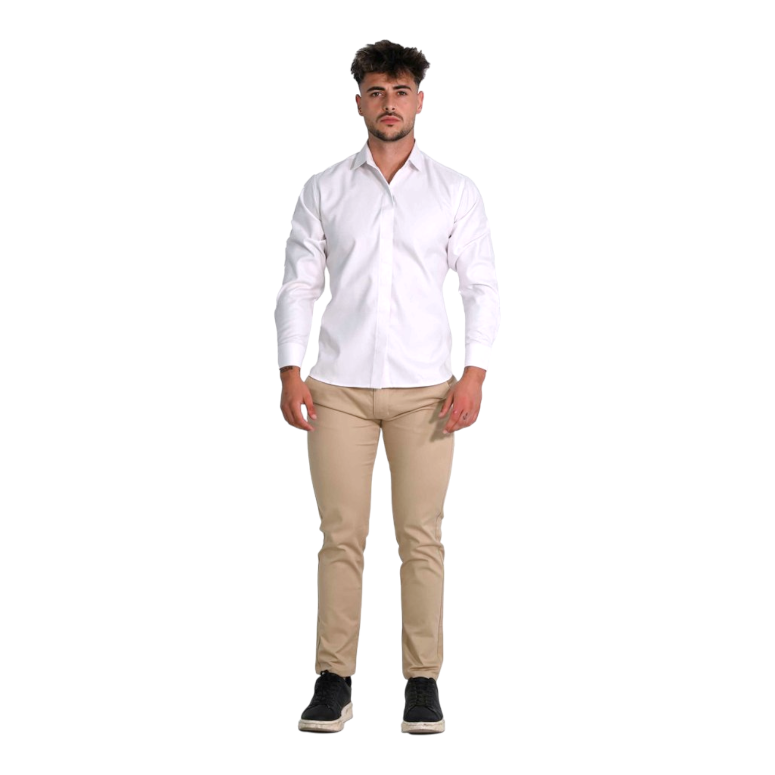 Workwear long-sleeve dress shirt with concealed buttons