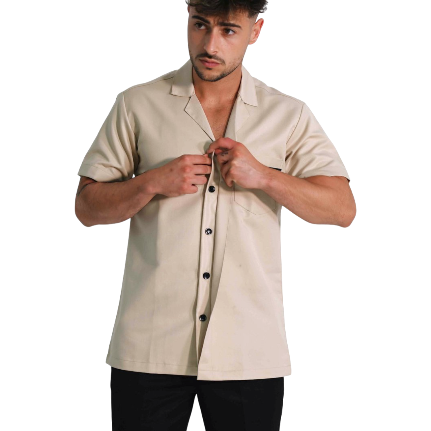 Men’s Short-Sleeve V-Neck Shirt – Hidden Placket